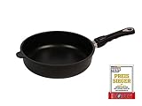 AMT Gastroguss Brat- und Schmorpfanne, Ø 28 cm, 7 cm hoch, Aluguss (Aluminium), Lotan® Antihaft-Beschichtung für fettfreies Braten, mit abnehmbarem Stiel, AMZN-728-Z20B.