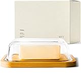 KIVY Butterdose Glas mit Deckel aus Bambus - Butterglocke - Butterdosen - Butter Dish - Butterschale mit Deckel - Butterdose mit Deckel - Butter Box Dose - Butterbox Butterdose Holz - Butterbehälter
