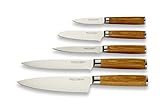 Echtwerk Damastmesser Set 5 teilig, Küchenmesser, Damaszener, Messer mit Holzgriff, Braun/Silber 36 x 23 x 3,4 cm