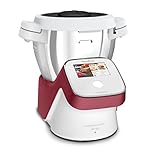 Moulinex HF9345 I-Companion Touch XL Küchenmaschine, 1550 W, 3L, 30 bis 150 °C, 14 Automatikprogramme, 5 spezielle Zubehörteile, persönliche Rezepte über die App, Touchscreen, Rot/weiß