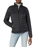 Amazon Essentials Damen Leichte, langärmelige, Wasserabweisende, packbare Pufferjacke (in Übergröße erhältlich), Schwarz, M