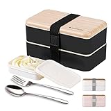 Brotdose mit Fächern und Besteck Edelstahl,Auslaufsicher Bento Box Lunchbox Erwachsene/Kinder,Meal Prep Boxen Lunch Box Jausenbox Essensbox Brotzeitbox Frühstücksbox Vesperbox Butterbrotdose Brotdosen