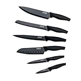 Axer Küchen Messerset Schwarz - Scharfe Küchenmesser - 6-teilig Messer Set Scharf Küche - Kitchen Knife Set - Küchenmesser Schwarz