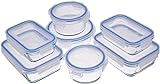 Amazon Basics - Frischhaltedosen aus Glas für Lebensmittel, 14er-Pack (7 Behälter + 7 Deckel), BPA-freie (7er Pack) , Transparent, Blau