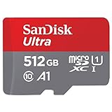 SanDisk Ultra microSDXC UHS-I Speicherkarte 512 GB + Adapter (Für Android-Smartphones und - Tablets und MIL-Kameras, A1, C10, U1, 120 MB/s Übertragung) Rot / Grau