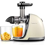 AMZCHEF Slow Juicer Entsafter Gemüse und Obst Profi Entsafter mit Ruhiger Motor & Umkehrfunktion & Saftkanne & Reinigungsbürste（150 Watt/Beige）