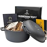 Chefarone® Gusseisen Topf Brot Backen - Brotbackform Mit Deckel 4.6L - Brottopf zum backen 26CM - Robuster Brotbacktopf - Brotbackform Rund - Topf Gusseisen Brotbacken