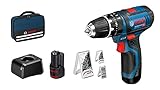 Bosch Professional 12V System Akku Schlagbohrschrauber GSB 12V-15 (Bohr-Ø Holz max: 19 mm, inkl. 2x2,0 Ah Akku + Ladegerät, 2x Bohrer-Set, 1x Bit-Set, in Tasche) - Amazon Exclusive Set