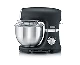 SEVERIN Küchenmaschine mit Waage, große Knetmaschine für bis zu 3 kg Kuchenteig, robuste Teigmaschine mit Knethaken, Flachrührer und Schneebesen, 1.000 W, schwarz, matt/Edelstahl, KM 3898