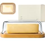 KIVY Butterdose Glas mit Deckel aus Bambus - Butterglocke - Butterdosen - Butter Dish - Butterschale mit Deckel - Butterdose mit Deckel - Butter Box Dose - Butterbox Butterdose Holz - Butterbehälter