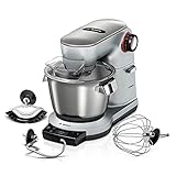 Bosch Küchenmaschine OptiMUM MUM9AX5S00, Edelstahl-Schüssel 5,5 L, integrierte Waage und Timer,Planetenrührwerk,Profi-Knethaken, Schlag-, Rührbesen, Edelstahl, 7 Arbeitsstufen, 1500 W, Platinum silber