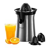 Russell Hobbs Orangenpresse & Zitruspresse elektrisch [links-& rechtsrotierend, 2 Presskegel für Zitronen/Orangen] Edelstahl (Tropf-Stopp-Funktion, spülmaschinenfest, BPA-frei) Saftpresse 22760-56