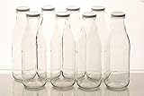 Flaschenbauer - 8 Leere Glasflaschen 1l inkl. Twist-Off-Schraubdeckeln TO48 in weiß - Glasflasche 1 Liter (Weithalsflasche) geeignet als Milchflasche 1l, Saftflasche, Smoothie Flasche