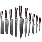 Gustrug Messerset 10-tlg Küchenmesser Set aus Hochwertigem Edelstahl, Ultra Scharfes Messer set mit Ergonomischer Griff, Geschenkbox, sehr geeignet für Haus und Restaurant Kochen