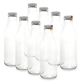 Flaschenbauer - 8 leere Glasflaschen 1l inkl. Twist-Off-Schraubdeckeln TO48 in weiß - Glasflasche 1 Liter (Weithalsflasche) geeignet als Milchflasche 1l, Saftflasche, Smoothie Flasche