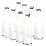 Flaschenbauer - 8 leere Glasflaschen 1l inkl. Twist-Off-Schraubdeckeln TO48 in weiß - Glasflasche 1 Liter (Weithalsflasche) geeignet als Milchflasche 1l, Saftflasche, Smoothie Flasche
