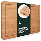 Blumtal Schneidebrett aus 100% Bambus - antiseptisches, 2cm dickes, massives Holz-Brett mit Saftrille, Holz-Brettchen, 38x25x2cm