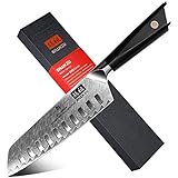 SHAN ZU Kochmesser, Santokumesser Küchenmesser 18cm Damaskus AUS-10 Edelstahl Scharfe Messerklinge Ergonomischer G10 Griff Exquisiter Geschenkverpackun