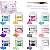 Essbares Glitzer Set - 12 Farben Glitzerpulver für Getränke, Geschmacksneutrales Lebensmittelfarbe Pulver, Glitzerpuder für Schokolade, Kuchen, Fondant, Drinks, Flüssigkeiten- 3g