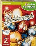 Heitmann Goldrausch - 3 flüssige Kaltfarben - 4 Dekorfolien - blau, gelb, got - Ostereier färben - Glitzer-Osternest