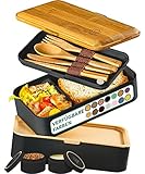 Umami Alles-in-Einem 1200ml Bento Box für Erwachsene/Kinder, 1 Soßentöpfe & 4 Bestecke, Lunch Box für Männer/Frauen, 2 Meal Prep Containers, Mikrowelle, Spülmaschine, Gefrierschrank sicher, BPA frei
