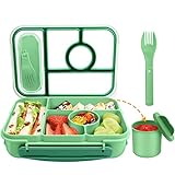 Amathley Brotdose Kinder mit Fächern,Bento Box Kinder,Brotdose Erwachsene,1300ML Lunchbox mit 5 Fächern und Saucenbehältern,Mikrowellen-und Spülmaschinenfest,BPA-frei und Wiederverwendbar (Grün)