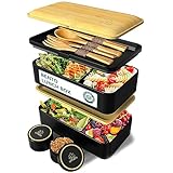 Umami All-in-1 Bento Lunchbox Erwachsene mit Besteck, 2 Saucenbehältern als Brotdosen Salat, Snack Bento Box, Auslaufsicher Brotdose Erwachsene, Inkl. Zubehör Brotdose mit Fächern für Meal Prep