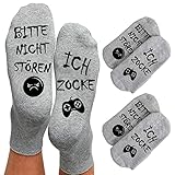 Gaming Socken Geschenke für Gamer 2 Paar mit Spruch bitte nicht stören ich zocke Lustige Socken, Baumwollsocken Haussocken Wintersocken Weihnachtsgeschenke für Männer Jungs