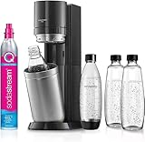 SodaStream Wassersprudler DUO mit CO2-Zylinder, 2x 1L Glasflasche und 2x 1L spülmaschinenfeste Kunststoff-Flasche, Höhe: 44cm, Farbe: Titan, 29x25.6x44.4