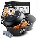 LIEBTHAL Gusseisen Topf Brot backen - Robuster Brottopf mit passgenauer Antihaft-Silikoneinlage - Bereits eingebrannter Brotbackform mit Deckel 4.6 L - Brotbacktopf zum Backen, Braten & Schmoren