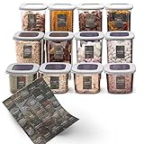 uandu Vorratsdosen mit Deckel Luftdicht Set, BPA frei, Aufbewahrungsbox mit Deckel Küche, Vorratsdosen-Sets, Vorratsdose Küchenorganizer, Vorratsbehälter Mehl Aufbewahrung Küche - 12 Mix/Grau