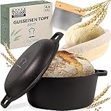 Chefarone® Gusseisen Topf Brot Backen Mit Deckel 4.6L - Brottopf 26CM - Robuster Brotbacktopf - Brotbackform Rund - Brotbacken, Schwarz