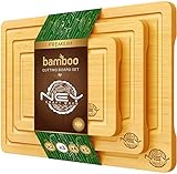 2 in 1 großes Premium Schneidebrett aus Holz und Bambus | 3er Set | Schneidebrett Set mit Saftrille | Professionelle Qualität für die Küche | Perfekte Schneidebretter für Brot, Fleisch, Obst
