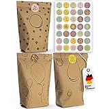 Jubi® 30 umweltfreundliche Geschenktüten mit 35 Stickers - Papiertüten Made in Germany aus 100% Altpapier- (16,5 x 26 cm) - 100% KLIMANEUTRAL - Adventskalender, Kindergeburtstag, Geschenktüten