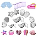 Kyerivs Seifenform Bath Bomb Molds 14 PCS mit 100 Shrink Wrap Taschen 6 Geschenk Tasche und 1 Mini Hitze Maschinen für Badekugeln handgefertigt