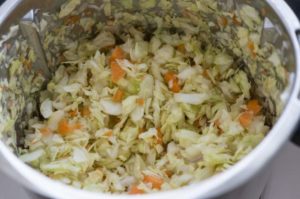 Kohl und Karotten für Krautsalat im Thermomix zerkleinert