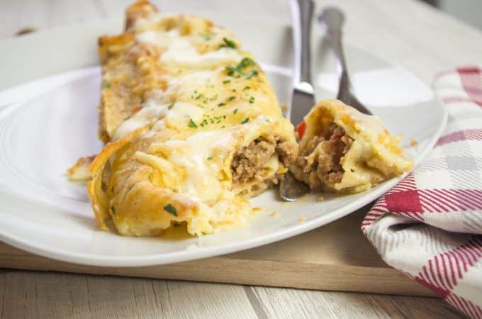 Paprika im Thermomix® · Saison plus 129 Rezepte 90 Deftiger Hackfleisch-Pfannkuchen-Auflauf
