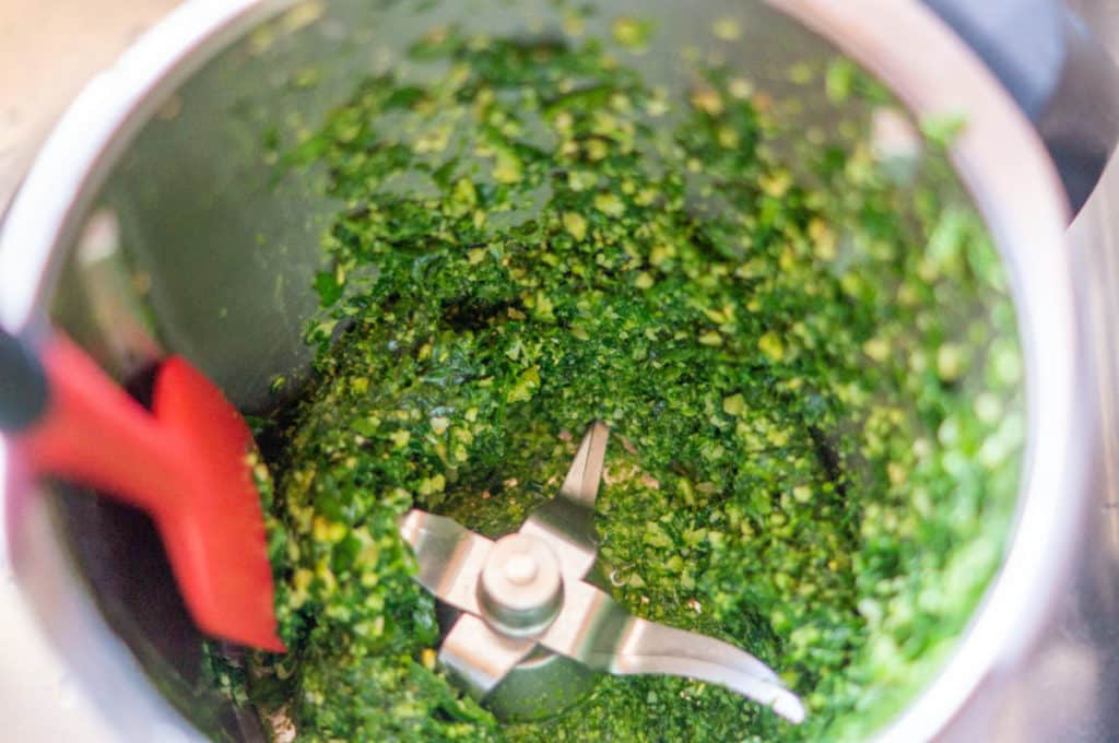 Bärlauchpesto aus dem Thermomix® 11 zutaten baerlauch pesto mit spatel nach unten schieben