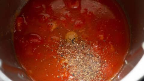 gehackte Tomaten und Gewürze in den Mixtopf geben