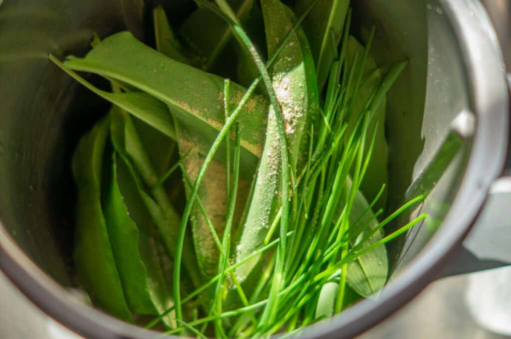 Bärlauchbutter aus dem Thermomix® 5 baerlauch und schnittlauch im mixtopf