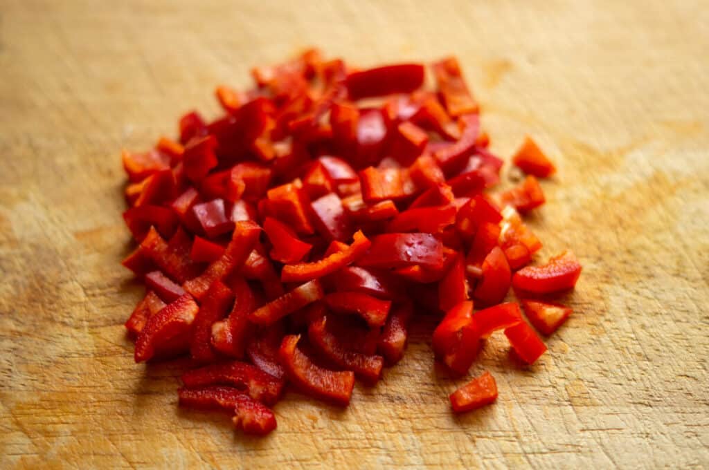 Hackfleisch-Pfannkuchen-Auflauf aus dem Thermomix® 9 paprika in stuecke schneiden