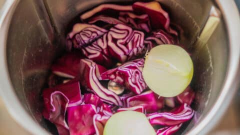 Rotkohl und Zwiebeln im Mixtopf