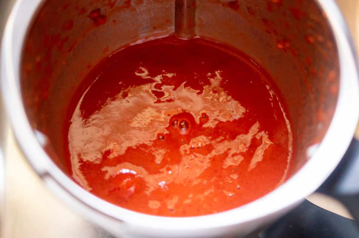 Fertiges Erdbeerketchup im Mixtopf