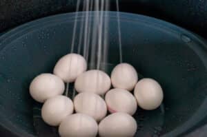 Thermomix gekochte Eier im Varoma abschrecken