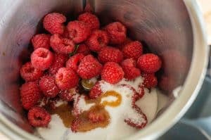 Himbeeren, Zucker, Vanilleextrakt im Thermomix®