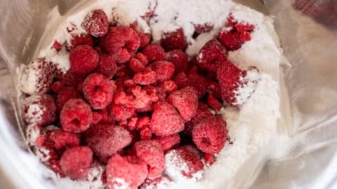 Himbeeren und Zucker im Thermomix® Mixtopf