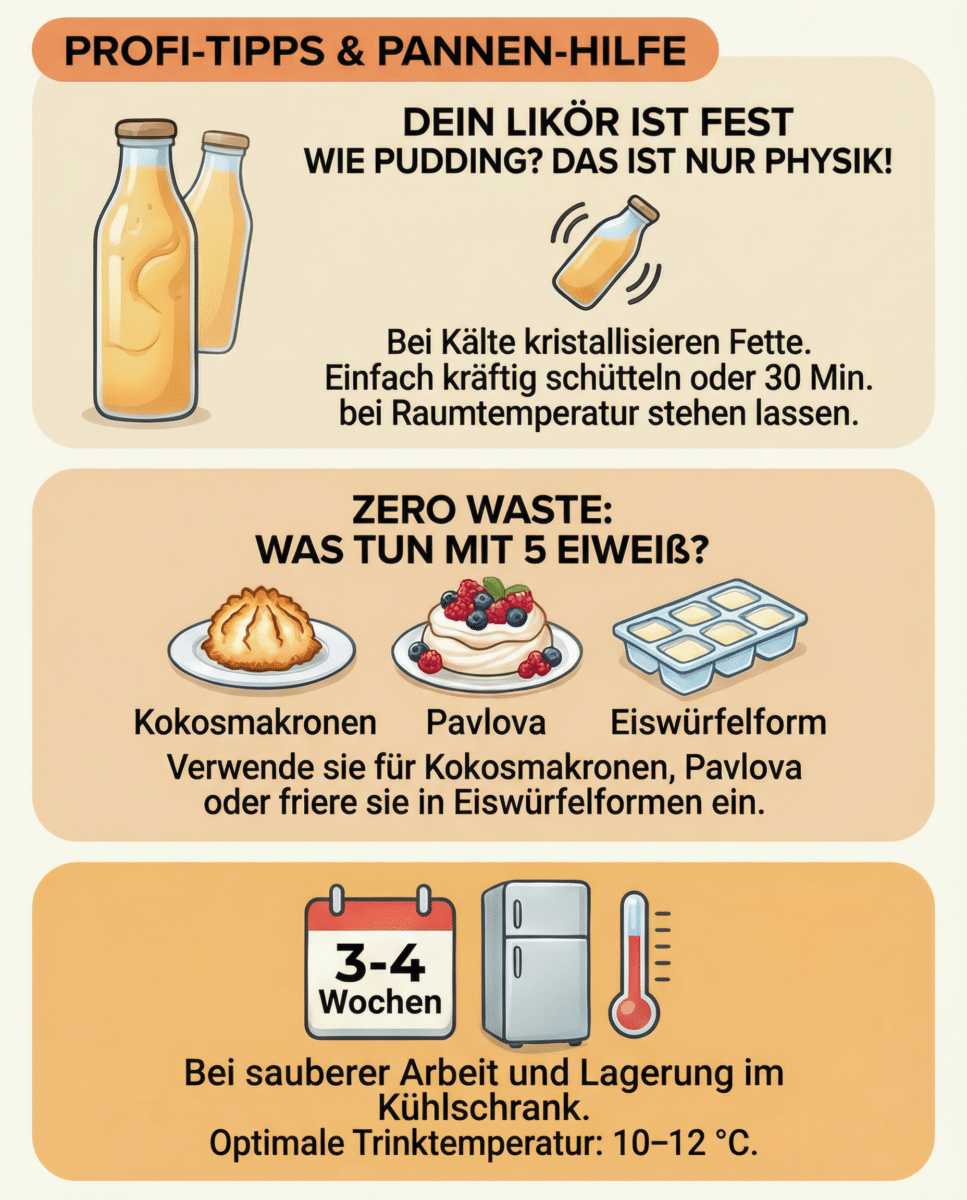 Thermomix® Eierlikör: Die 70°C-Gelinggarantie + Zero-Waste-Lösung für deine Eiweiß 16 Thermomix Eierlikör Infografik Profitipps & Pannenhilfe