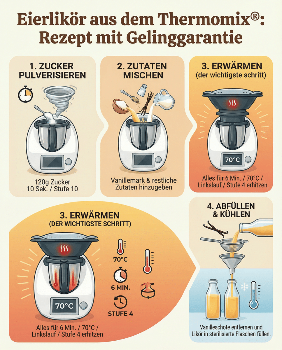 Thermomix® Eierlikör: Die 70°C-Gelinggarantie + Zero-Waste-Lösung für deine Eiweiß 3 Thermomix® Eierlikör Rezept Infografik