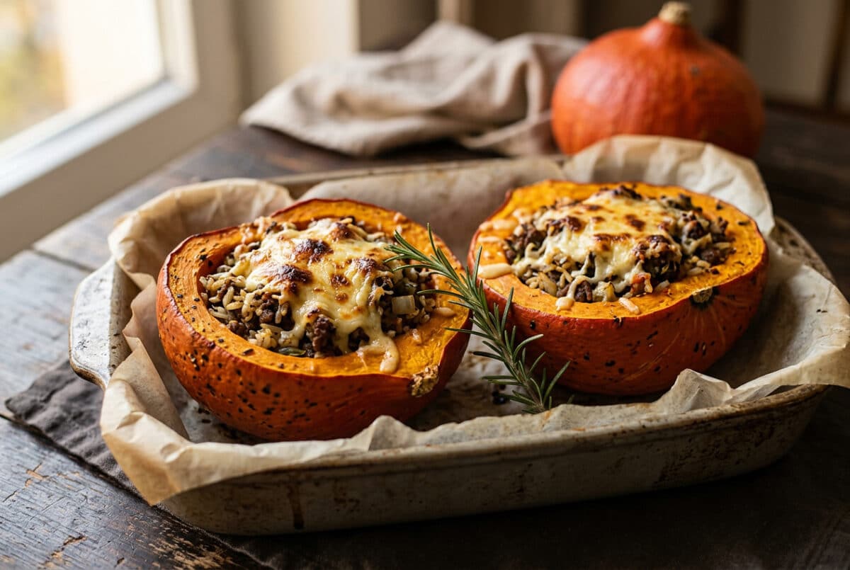 Gefüllter Hokkaido Thermomix®: Ofenkürbis mit Hack und Reis, 4 Portionen, 80 Min 1 Gefüllter Hokkaido Thermomix®: Ofenkürbis mit Hack und Reis, 4 Portionen, 80 Min