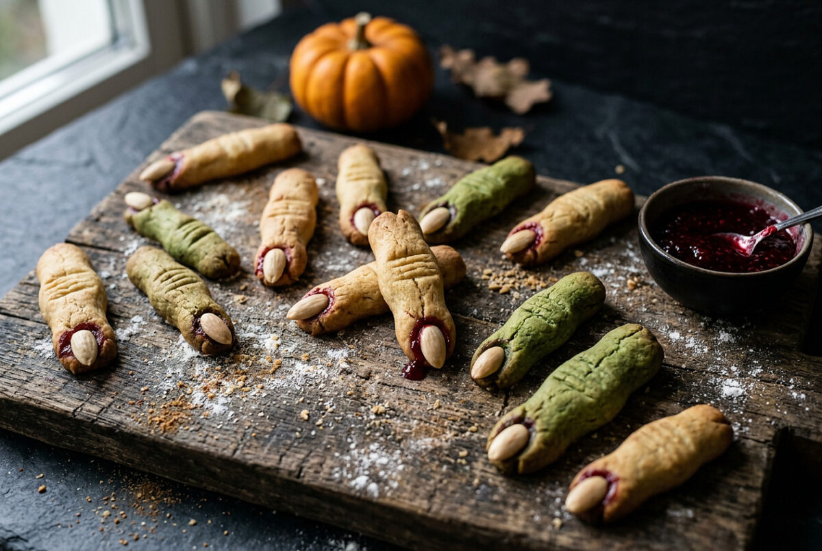 Hexenfinger Thermomix®: 30 Mürbeteig-Finger mit Mandelnagel für Halloween 1 Hexenfinger Thermomix®: 30 Mürbeteig-Finger mit Mandelnagel für Halloween